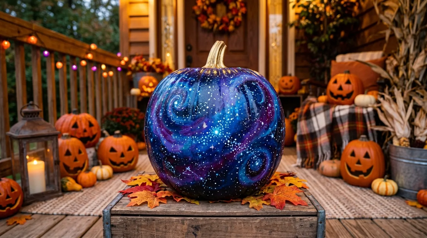 Use simple stripes dots or checks for graphic charm inspiration for a painted pumpkin display.